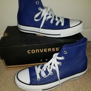 Blue Leather High Top Converse